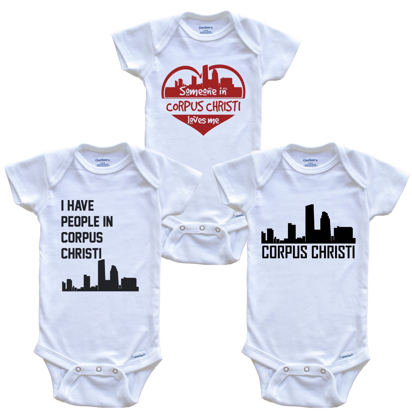Corpus Christi Texas Skyline Baby Bodysuit Bundle (3 Piece Set)