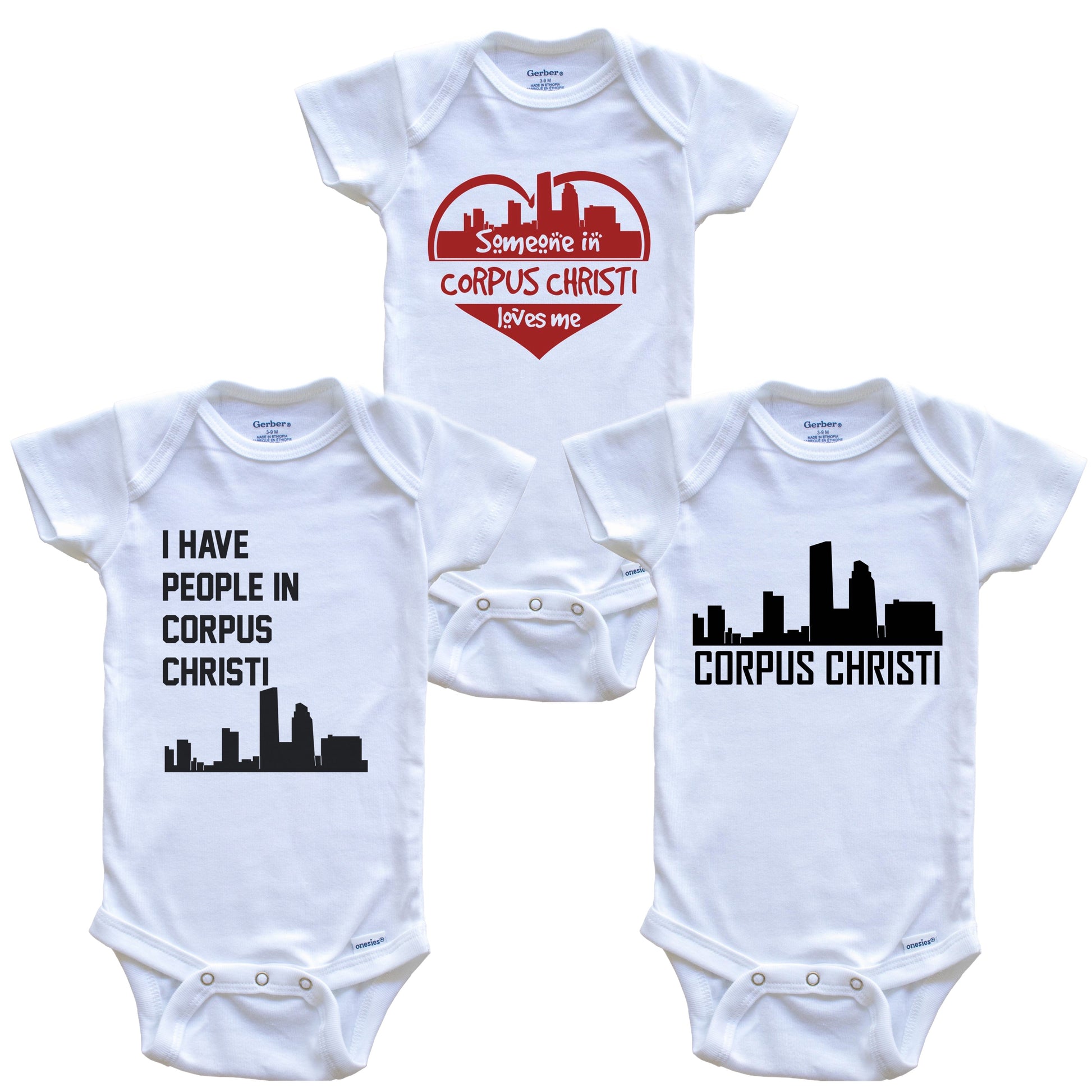 Corpus Christi Texas Skyline Baby Bodysuit Bundle (3 Piece Set)