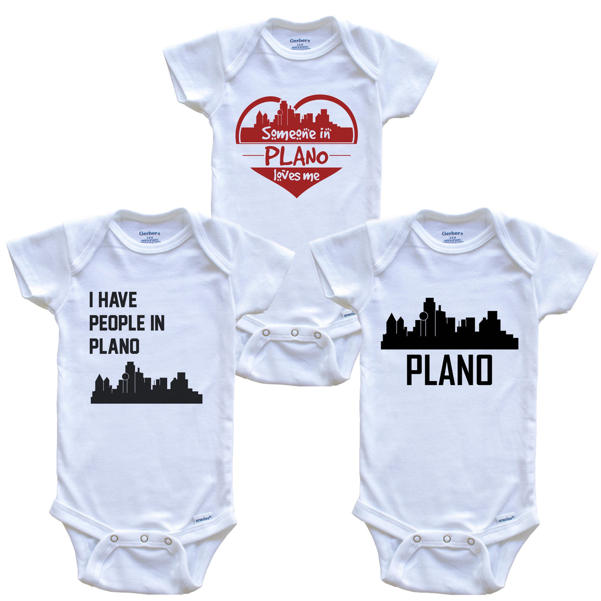 Plano Texas Skyline Baby Bodysuit Bundle (3 Piece Set)