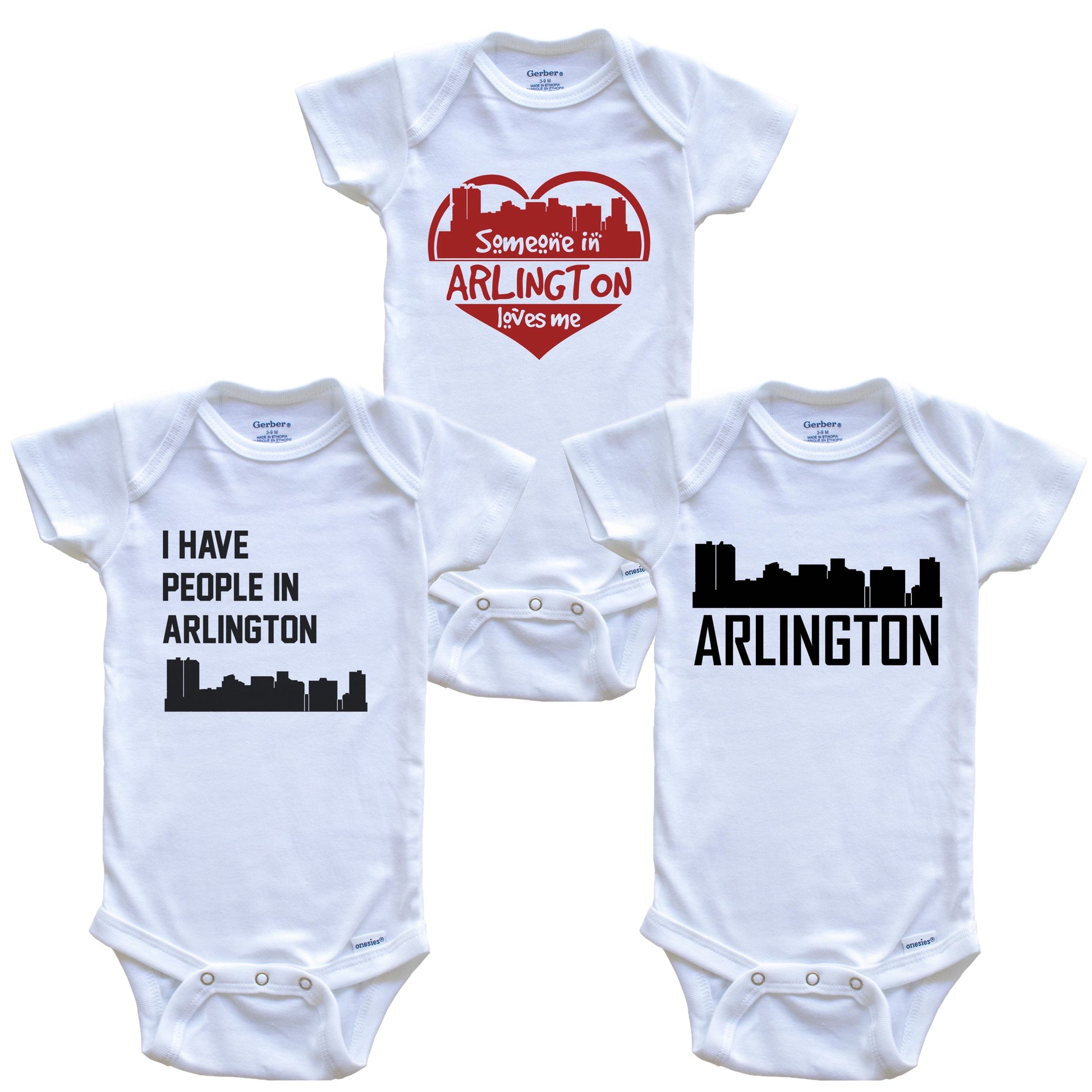 Arlington Texas Skyline Baby Bodysuit Bundle (3 Piece Set)