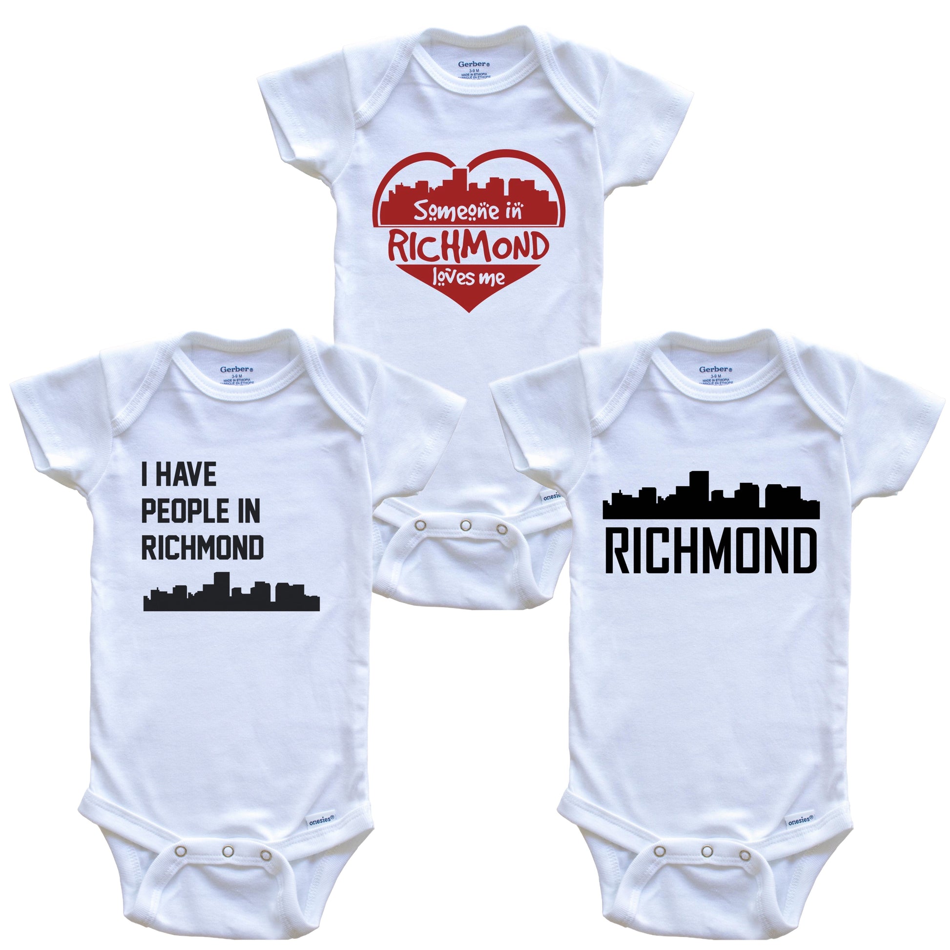 Richmond Virginia Skyline Baby Bodysuit Bundle (3 Piece Set)