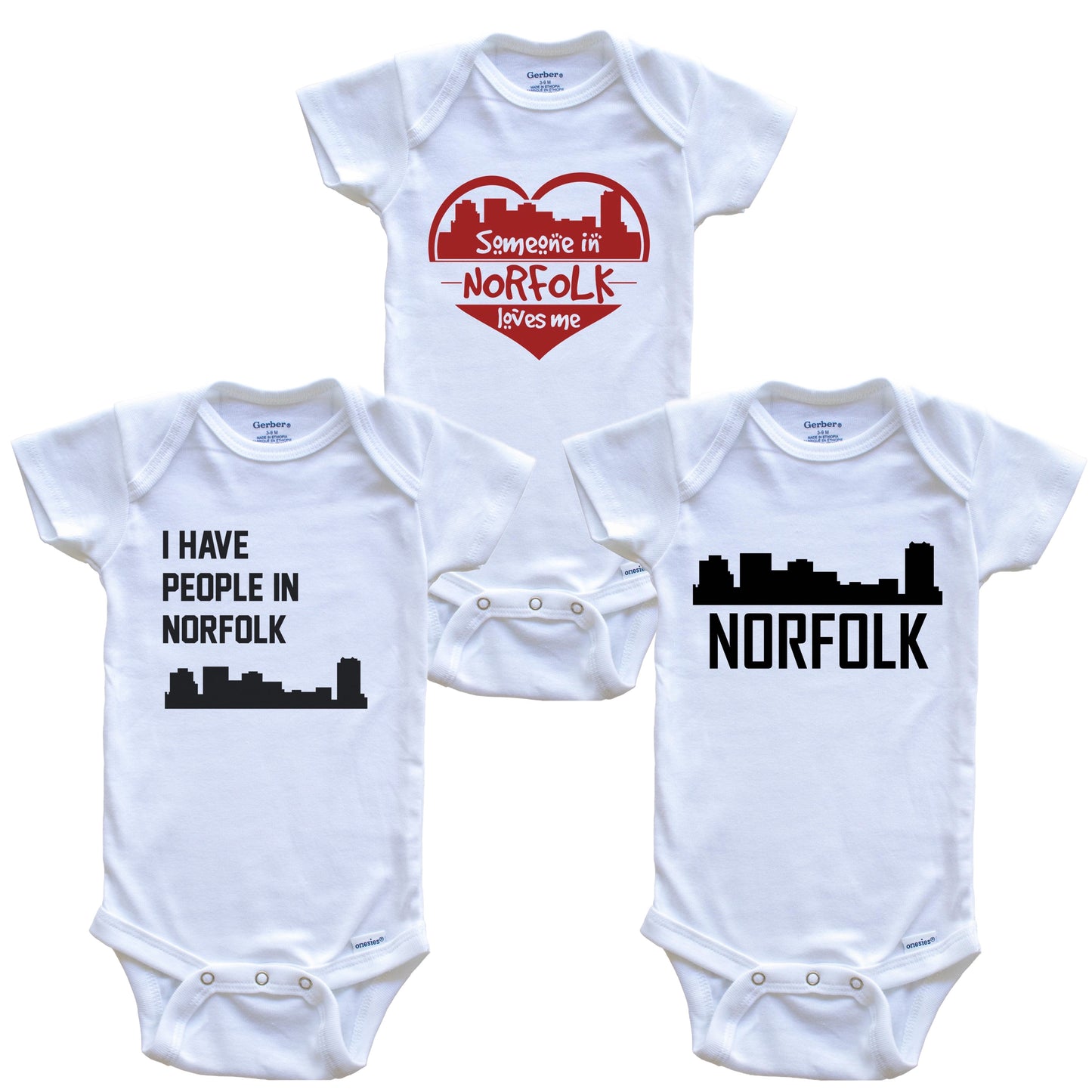 Norfolk Virginia Skyline Baby Bodysuit Bundle (3 Piece Set)