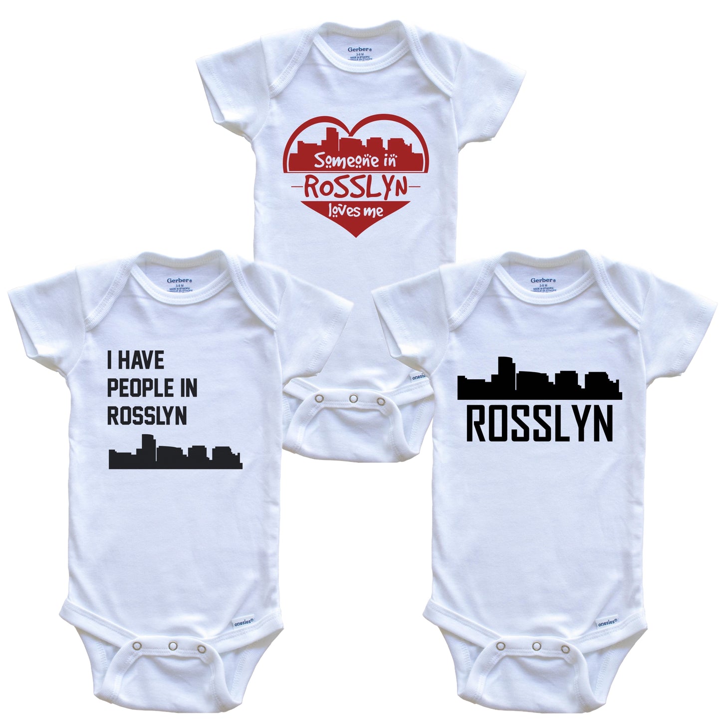 Rosslyn Virginia Skyline Baby Bodysuit Bundle (3 Piece Set)