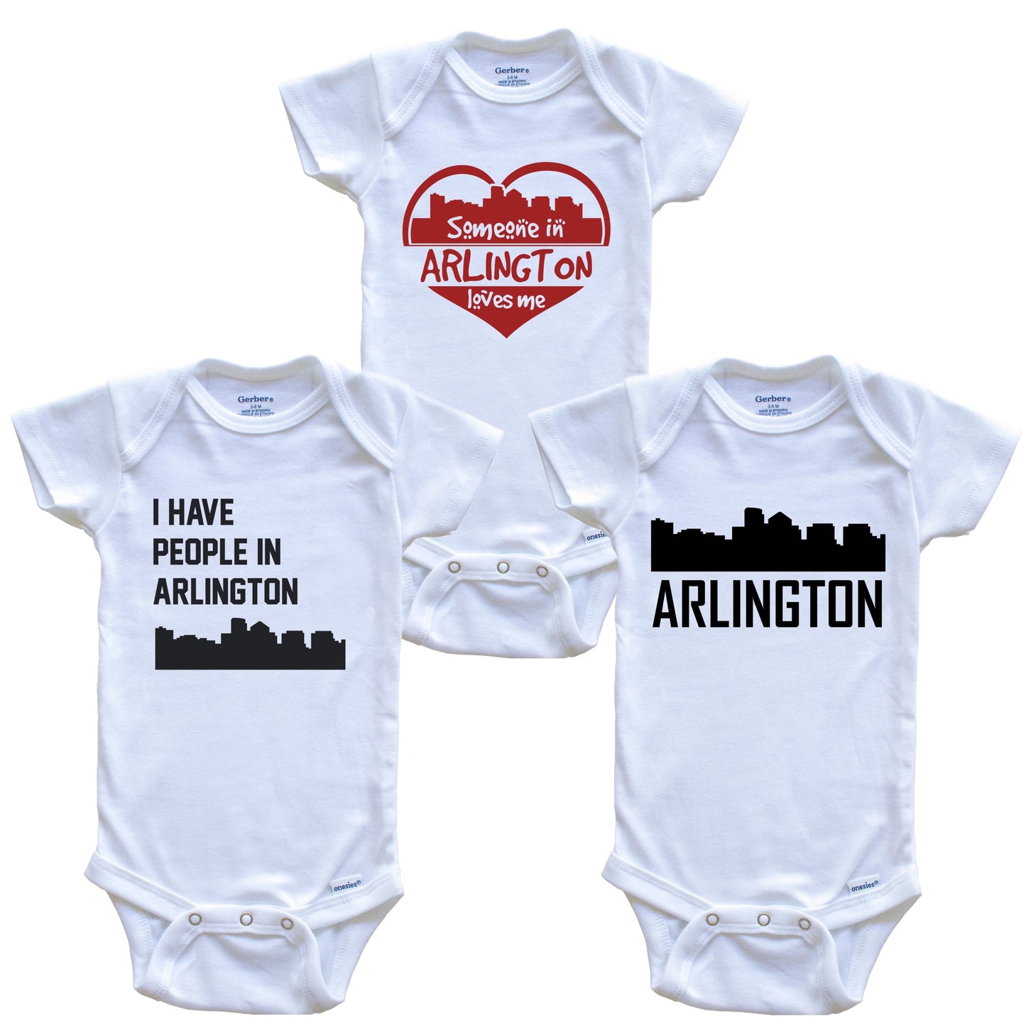 Arlington Virginia Skyline Baby Bodysuit Bundle (3 Piece Set)