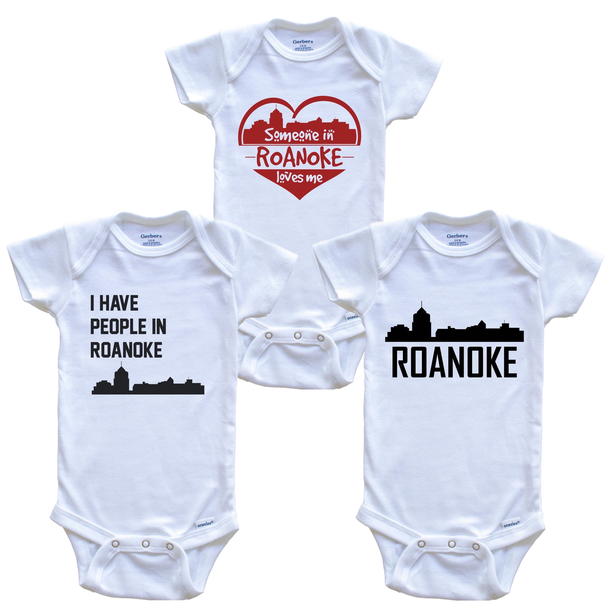 Roanoke Virginia Skyline Baby Bodysuit Bundle (3 Piece Set)