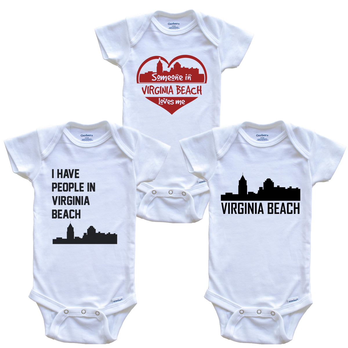 Virginia Beach Virginia Skyline Baby Bodysuit Bundle (3 Piece Set)