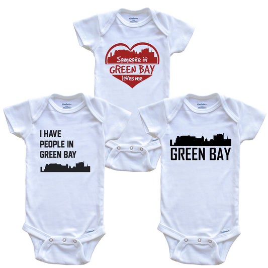 Green Bay Wisconsin Skyline Baby Bodysuit Bundle (3 Piece Set)