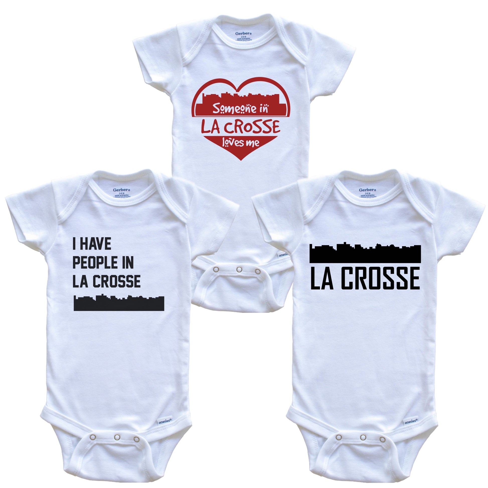 La Crosse Wisconsin Skyline Baby Bodysuit Bundle (3 Piece Set)