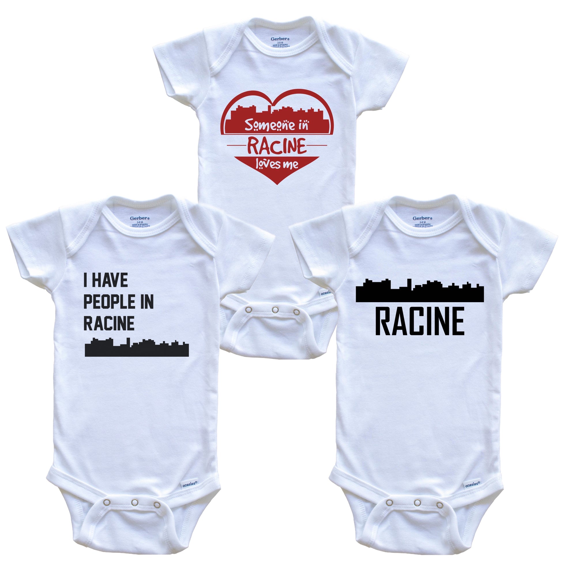 Racine Wisconsin Skyline Baby Bodysuit Bundle (3 Piece Set)