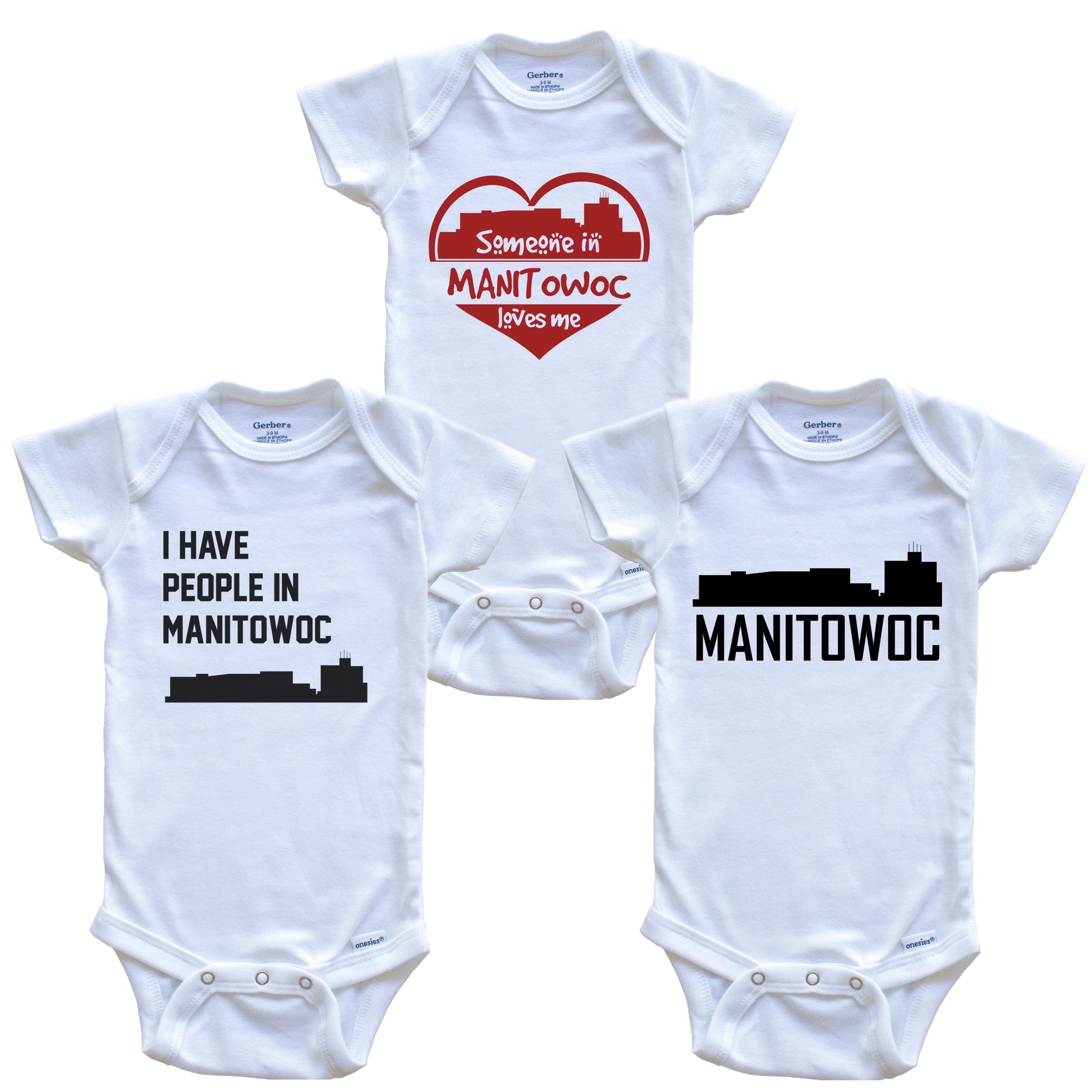Manitowoc Wisconsin Skyline Baby Bodysuit Bundle (3 Piece Set)