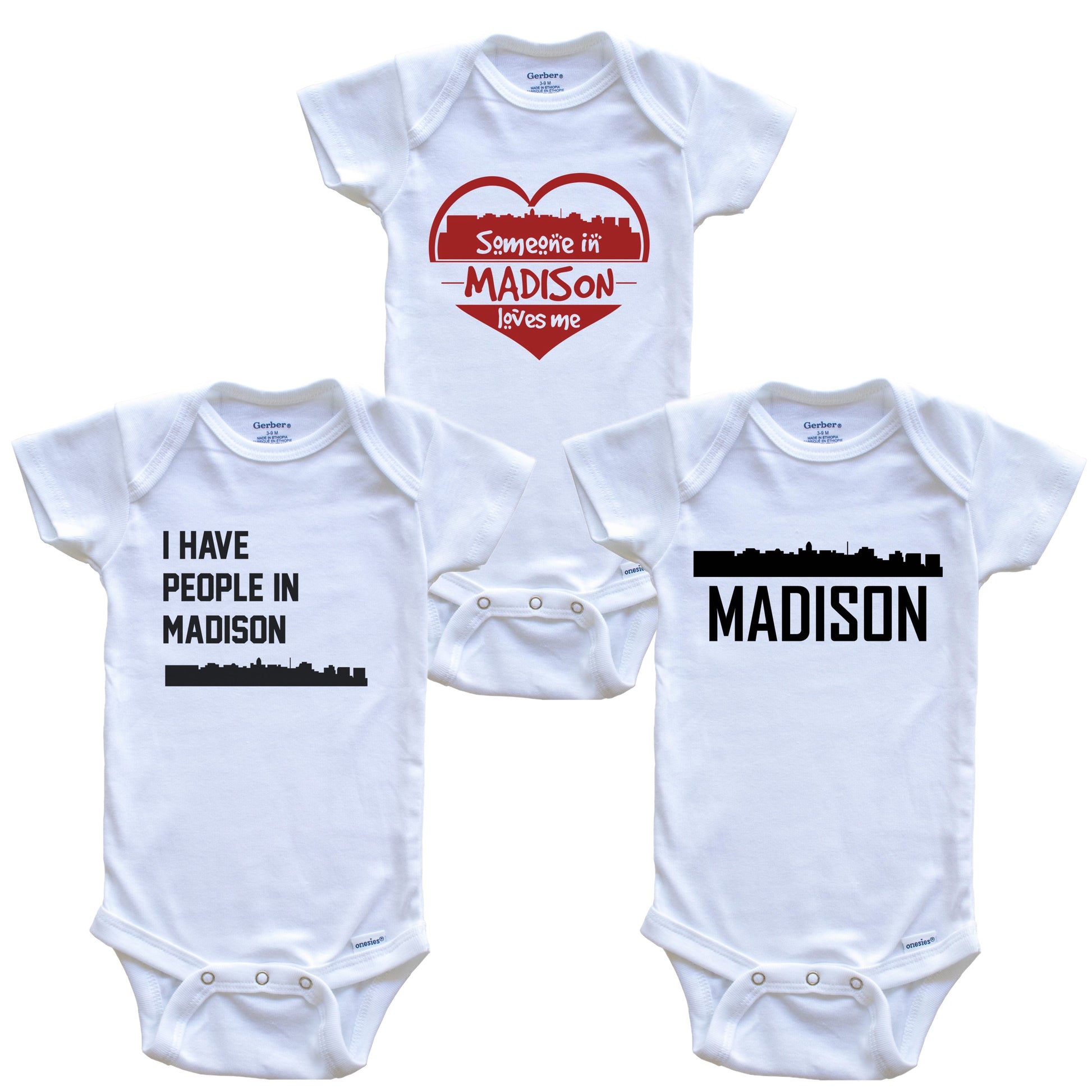 Madison Wisconsin Skyline Baby Bodysuit Bundle (3 Piece Set)