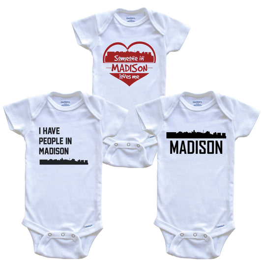 Madison Wisconsin Skyline Baby Bodysuit Bundle (3 Piece Set)
