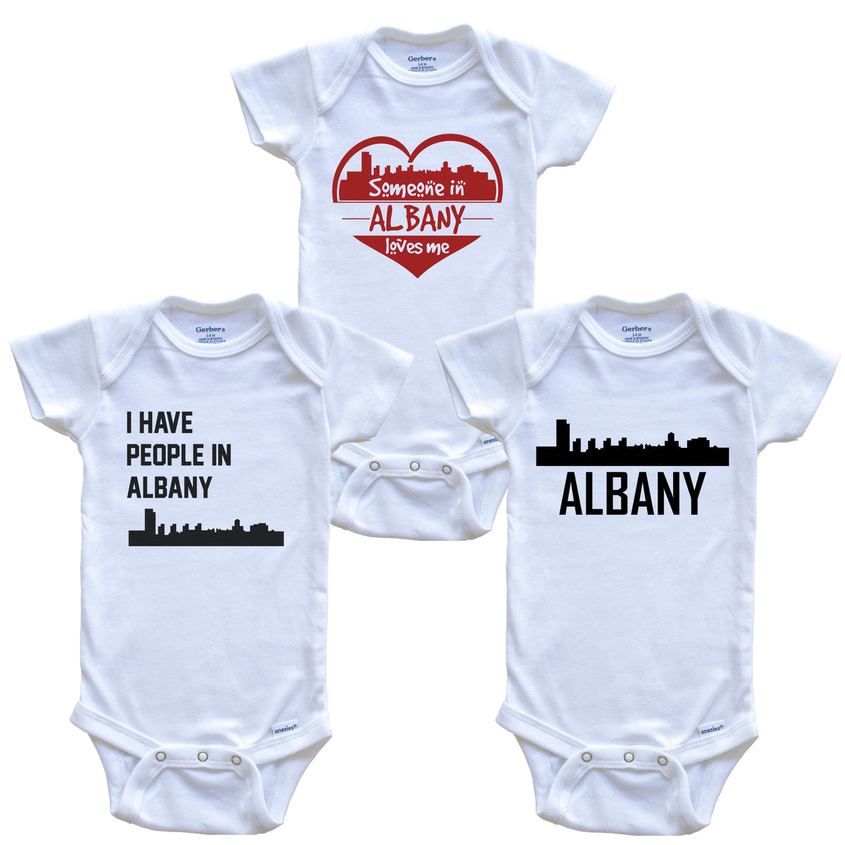 Albany New York Skyline Baby Bodysuit Bundle (3 Piece Set)