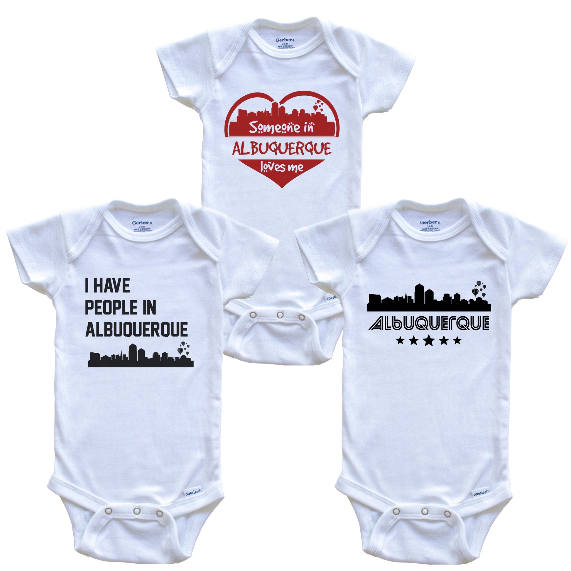 Albuquerque New Mexico Skyline Baby Bodysuit Bundle (3 Piece Set)