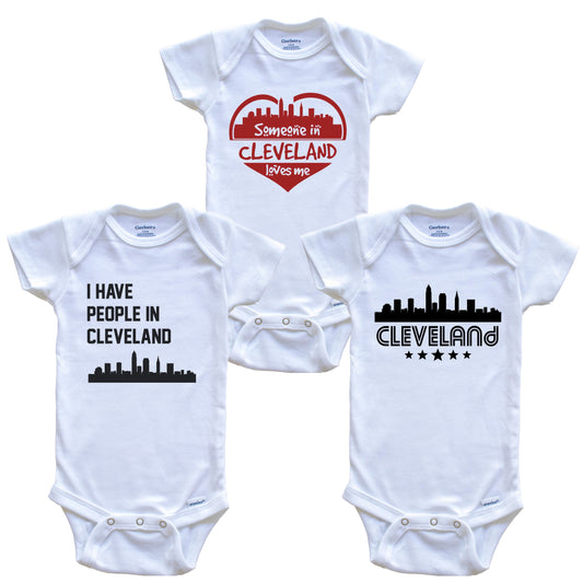Cleveland Ohio Skyline Baby Bodysuit Bundle (3 Piece Set)