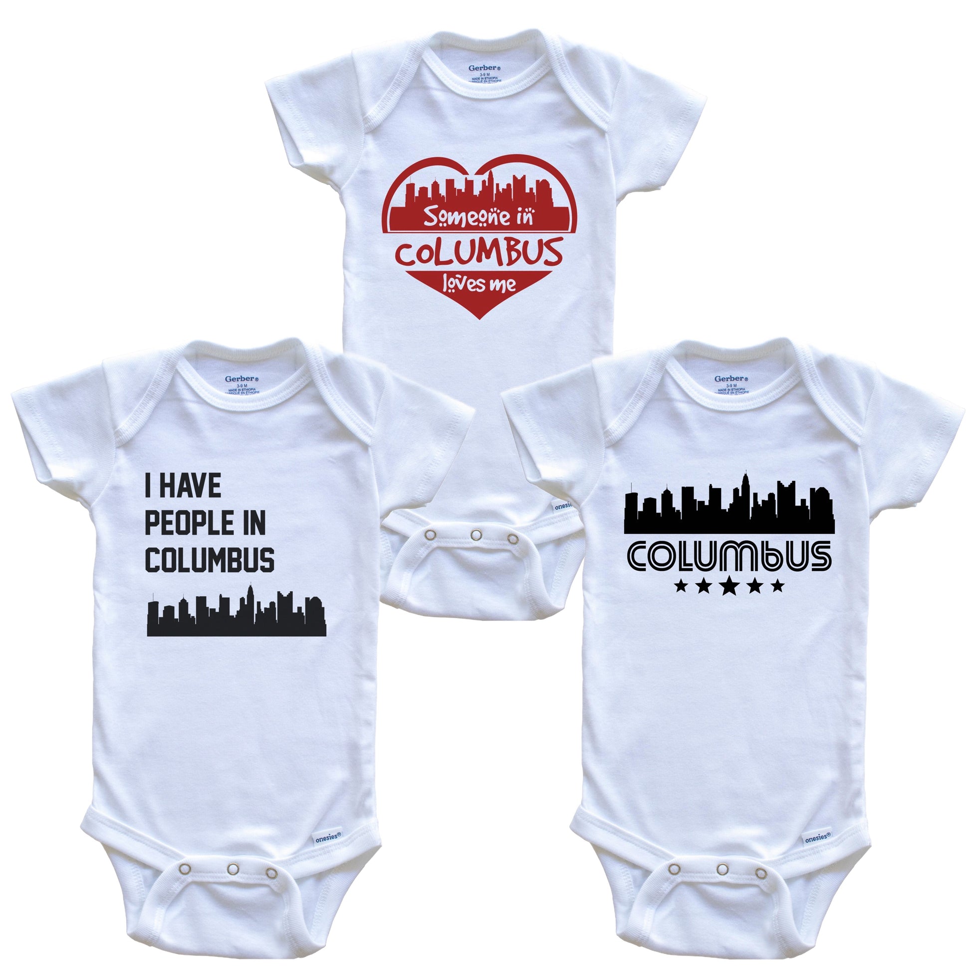 Columbus Ohio Skyline Baby Bodysuit Bundle (3 Piece Set)