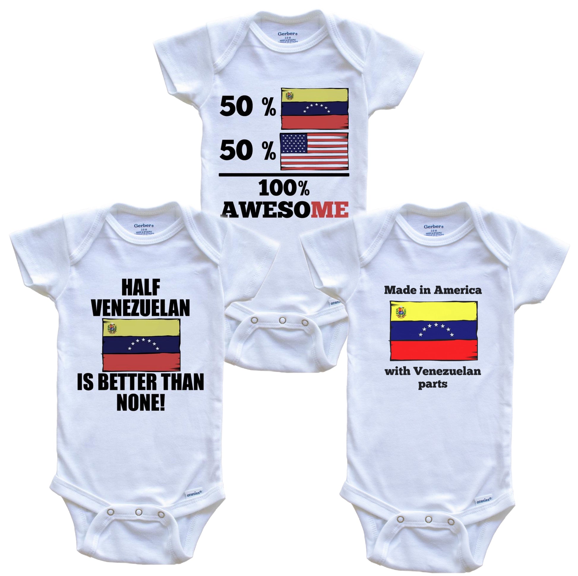Venezuelan American Baby Bodysuit Bundle (3 Piece Set)