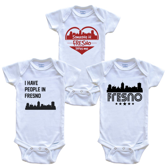 Fresno California Skyline Baby Bodysuit Bundle (3 Piece Set)