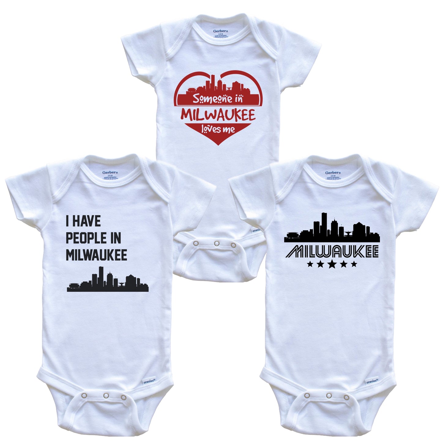 Milwaukee Wisconsin Skyline Baby Bodysuit Bundle (3 Piece Set)