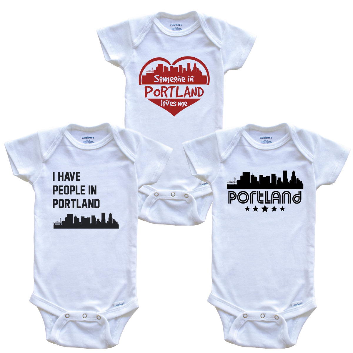 Portland Oregon Skyline Baby Bodysuit Bundle (3 Piece Set)