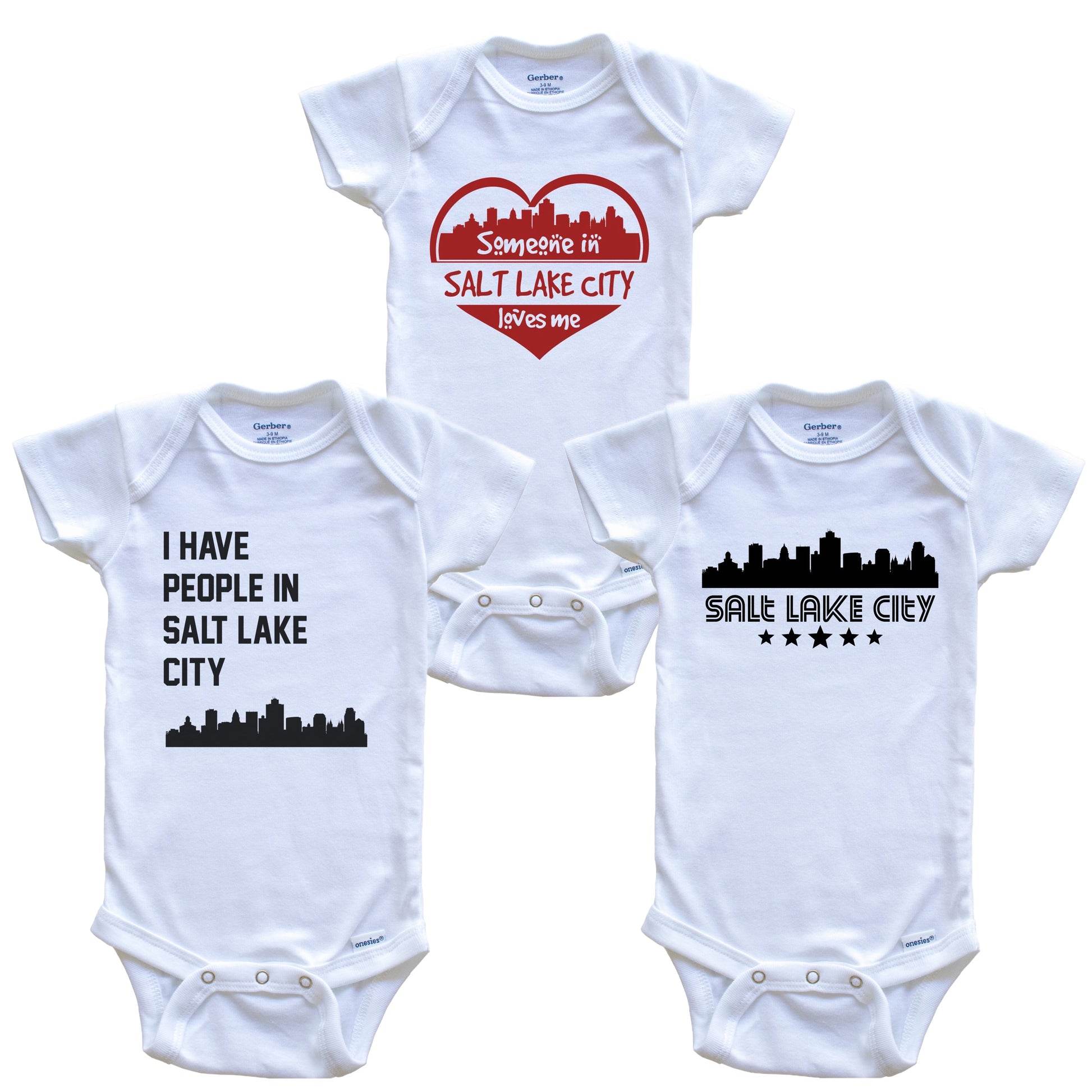 Salt Lake City Utah Skyline Baby Bodysuit Bundle (3 Piece Set)