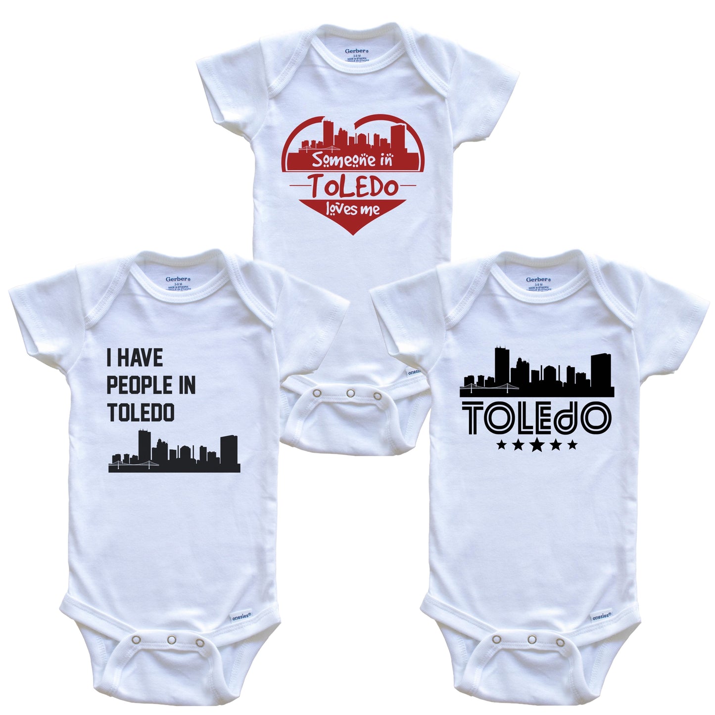 Toledo Ohio Skyline Baby Bodysuit Bundle (3 Piece Set)
