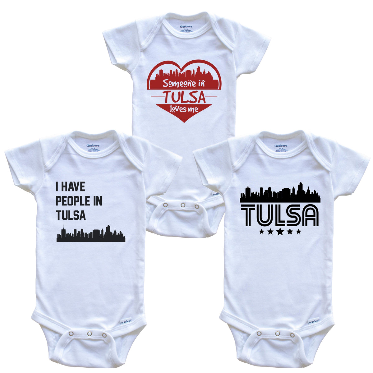 Tulsa Oklahoma Skyline Baby Bodysuit Bundle (3 Piece Set)