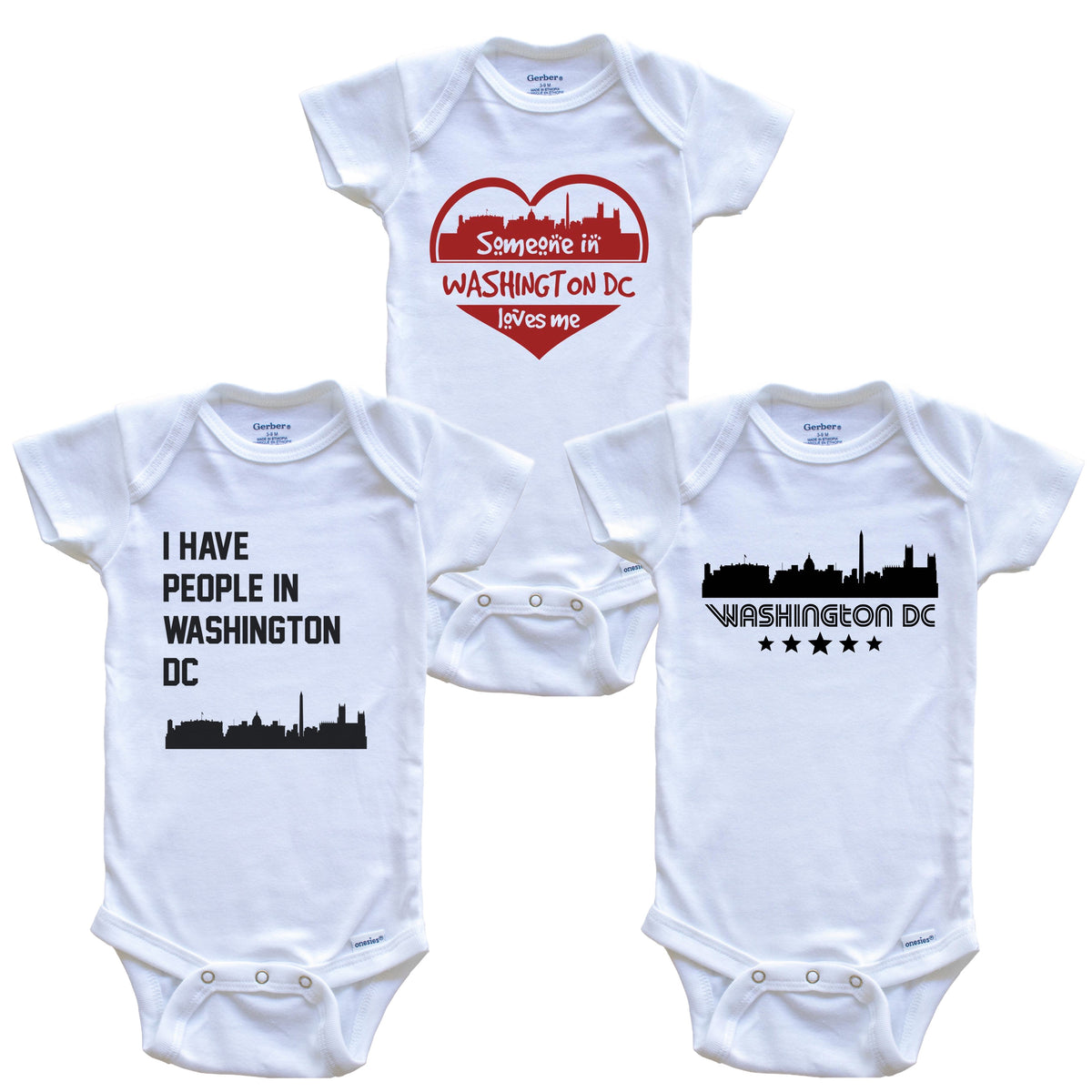 Washington DC Skyline Baby Bodysuit Bundle (3 Piece Set)