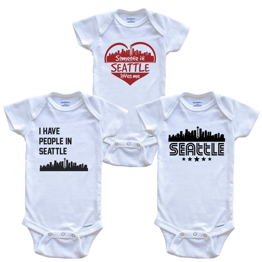 Seattle Washington Skyline Baby Bodysuit Bundle (3 Piece Set)