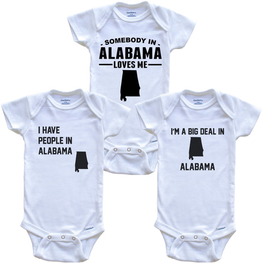 Somebody in Alabama Loves Me Baby Bodysuit Bundle (3 Piece Gift Set)