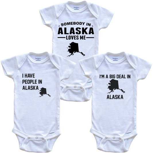 Somebody in Alaska Loves Me Baby Bodysuit Bundle (3 Piece Gift Set)