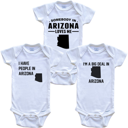 Somebody in Arizona Loves Me Baby Bodysuit Bundle (3 Piece Gift Set)