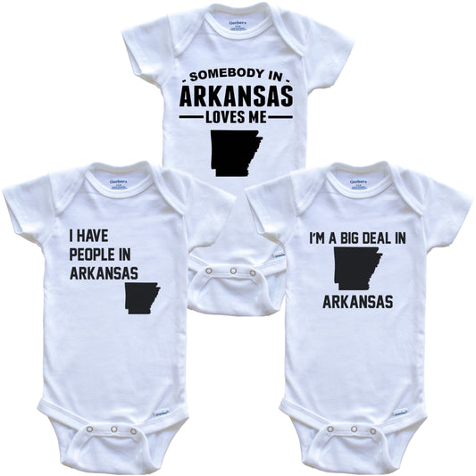 Somebody in Arkansas Loves Me Baby Bodysuit Bundle (3 Piece Gift Set)