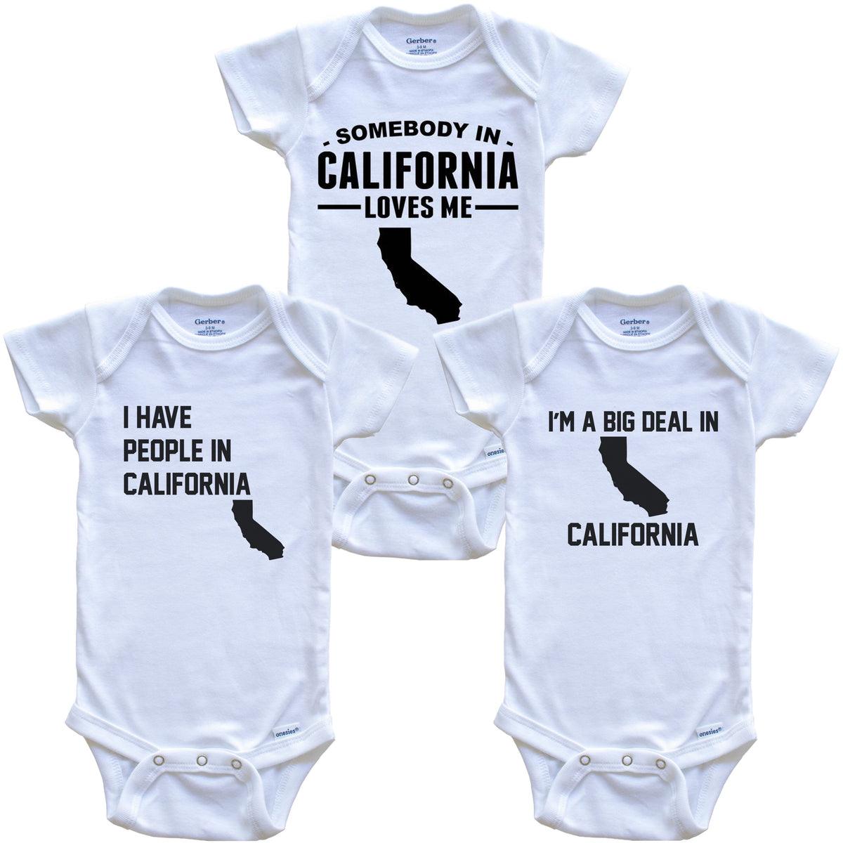 Somebody in California Loves Me Baby Bodysuit Bundle (3 Piece Gift Set)