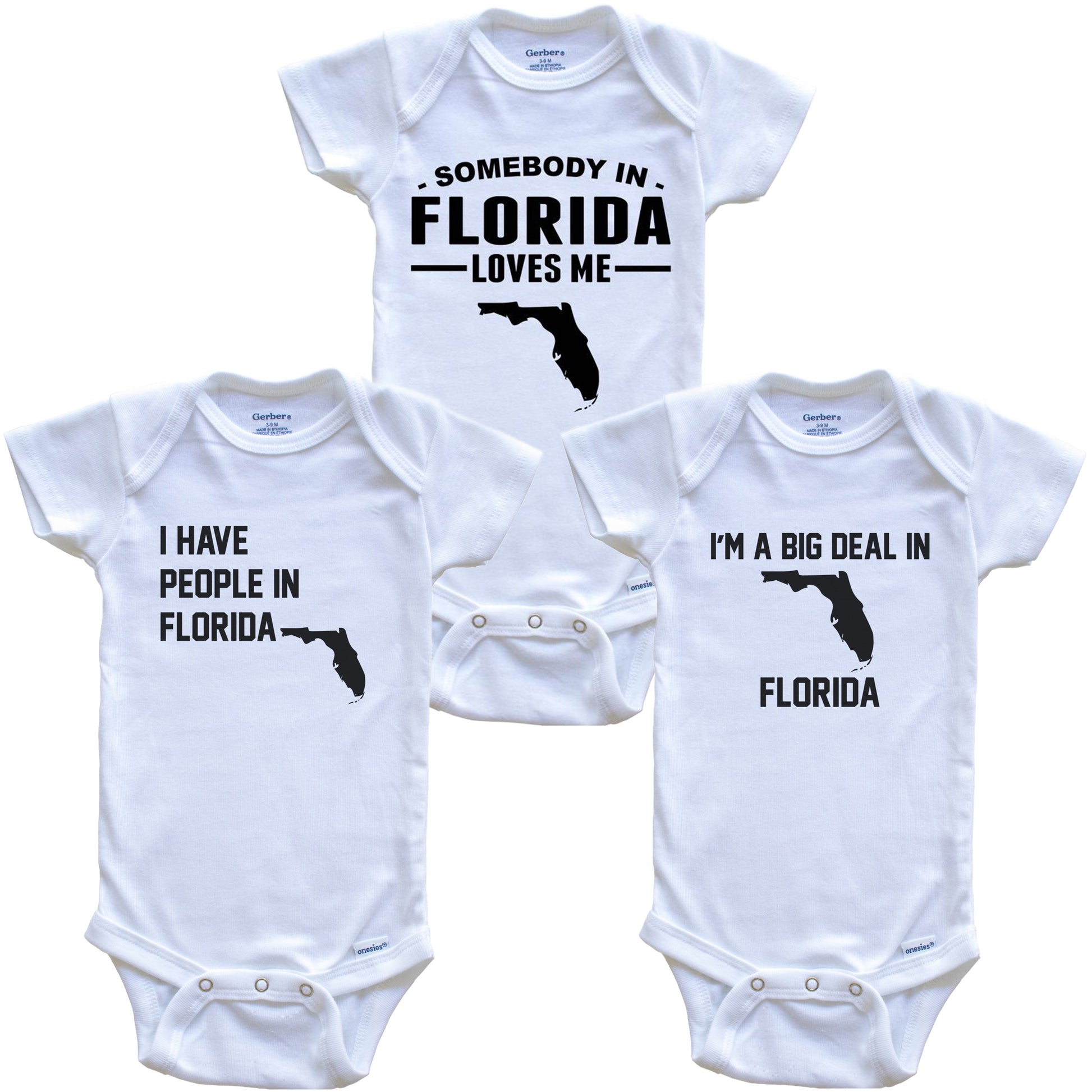 Somebody in Florida Loves Me Baby Bodysuit Bundle (3 Piece Gift Set)