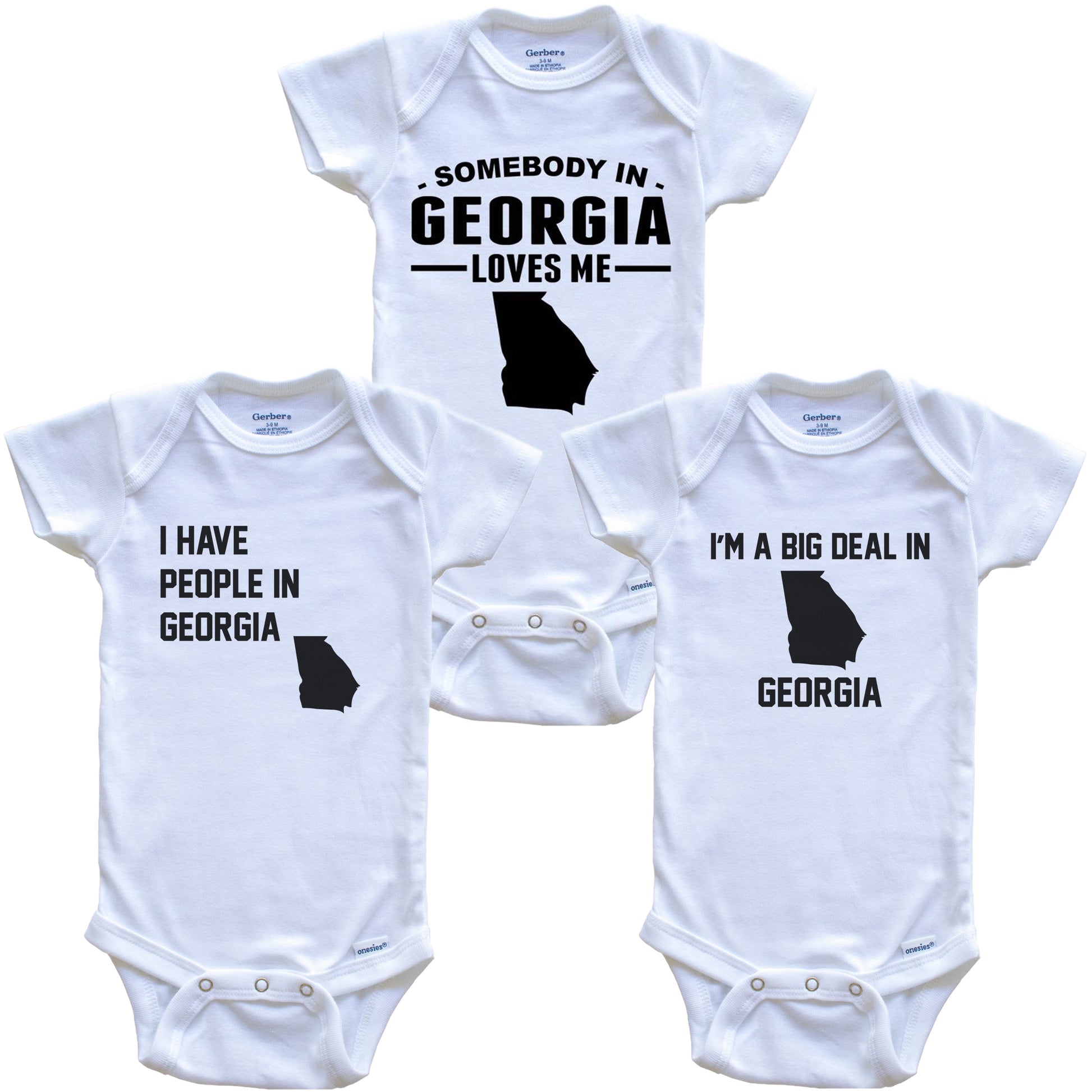 Somebody in Georgia Loves Me Baby Bodysuit Bundle (3 Piece Gift Set)