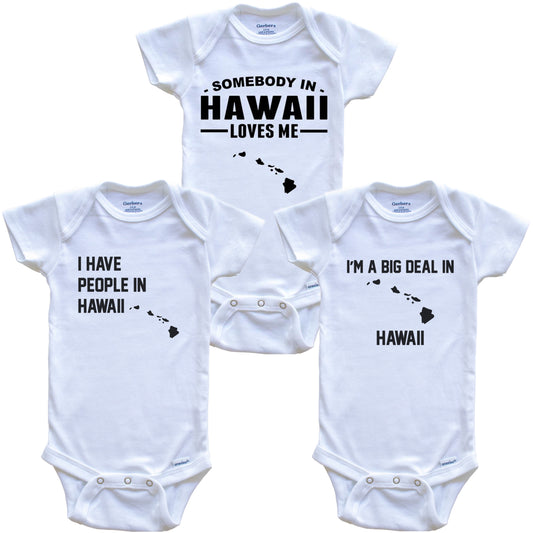 Somebody in Hawaii Loves Me Baby Bodysuit Bundle (3 Piece Gift Set)
