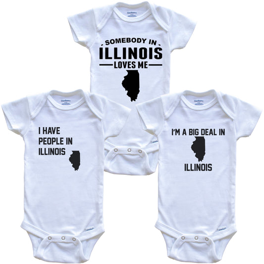 Somebody in Illinois Loves Me Baby Bodysuit Bundle (3 Piece Gift Set)