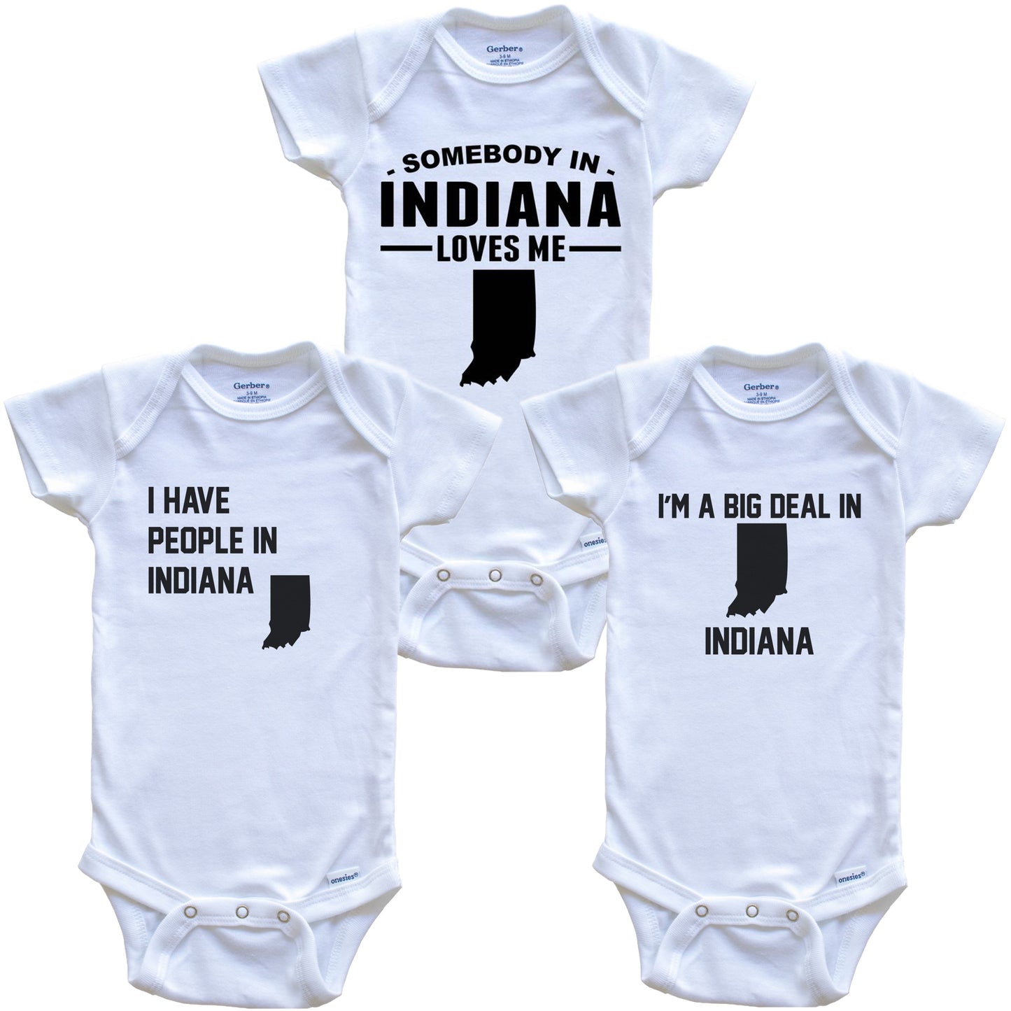 Somebody in Indiana Loves Me Baby Bodysuit Bundle (3 Piece Gift Set)