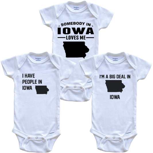 Somebody in Iowa Loves Me Baby Bodysuit Bundle (3 Piece Gift Set)