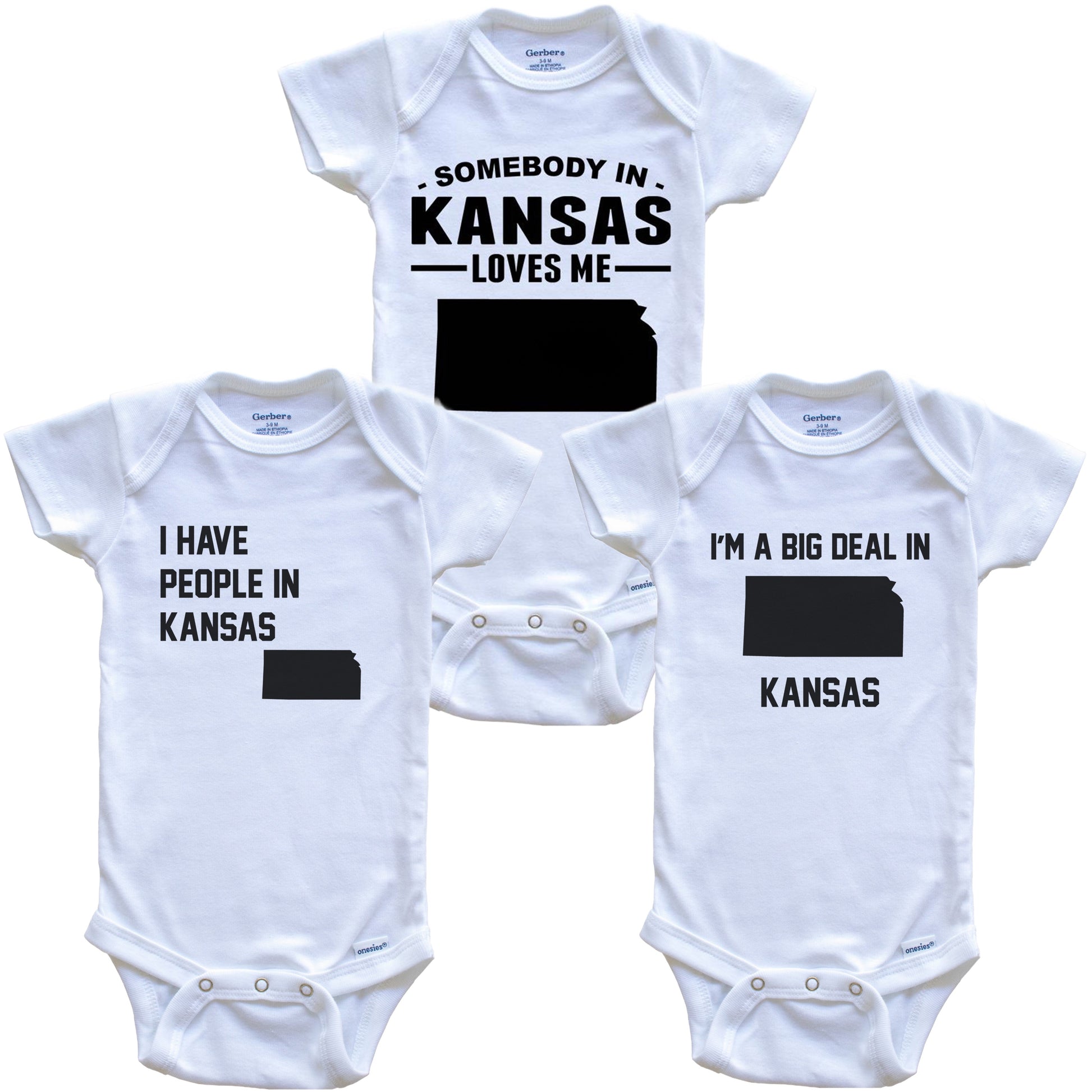 Somebody in Kansas Loves Me Baby Bodysuit Bundle (3 Piece Gift Set)