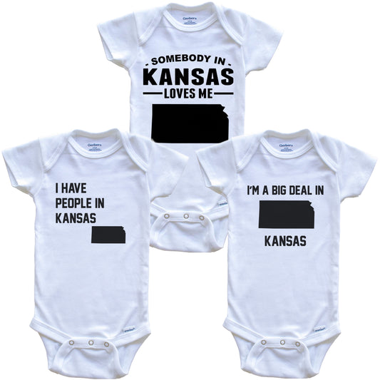 Somebody in Kansas Loves Me Baby Bodysuit Bundle (3 Piece Gift Set)