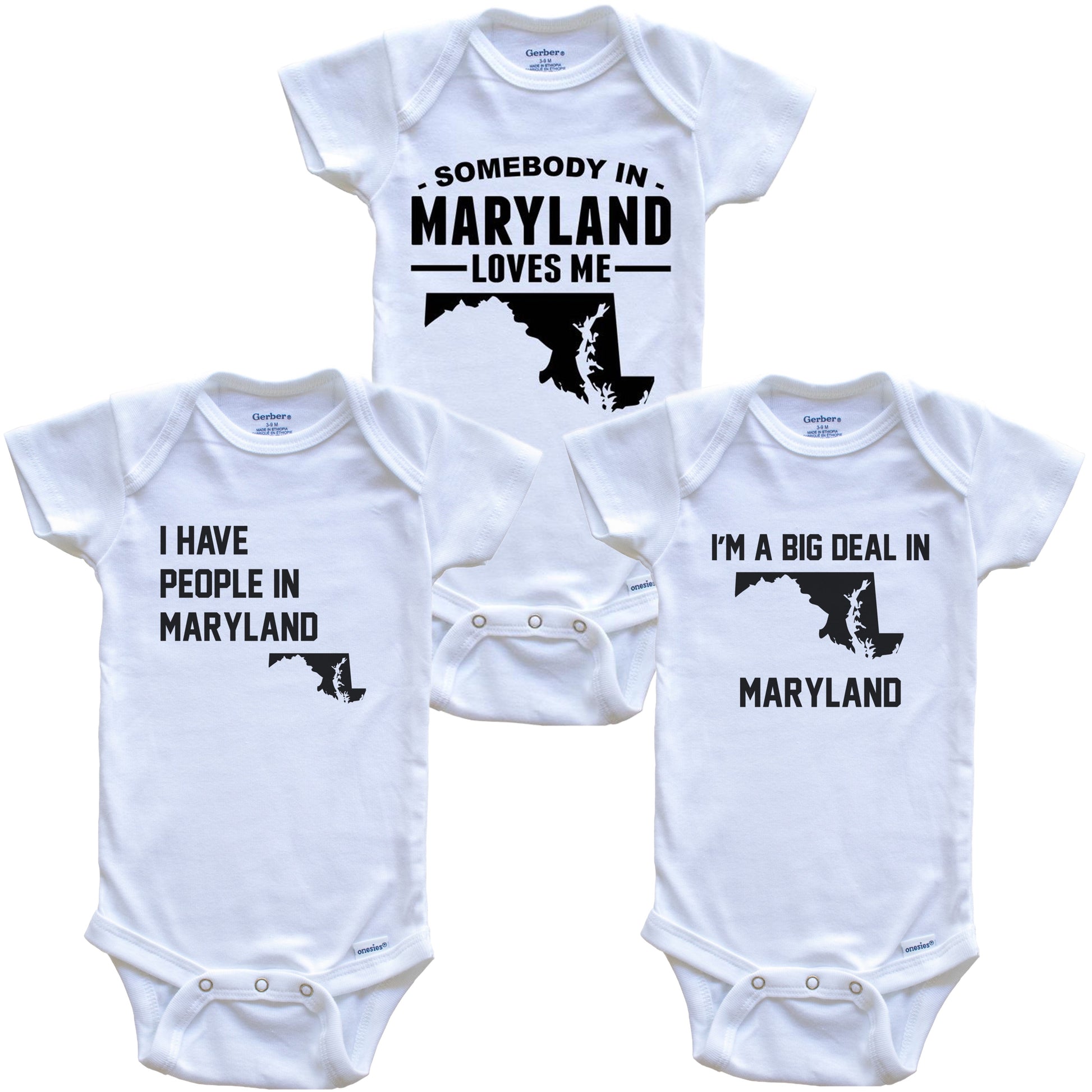 Somebody in Maryland Loves Me Baby Bodysuit Bundle (3 Piece Gift Set)