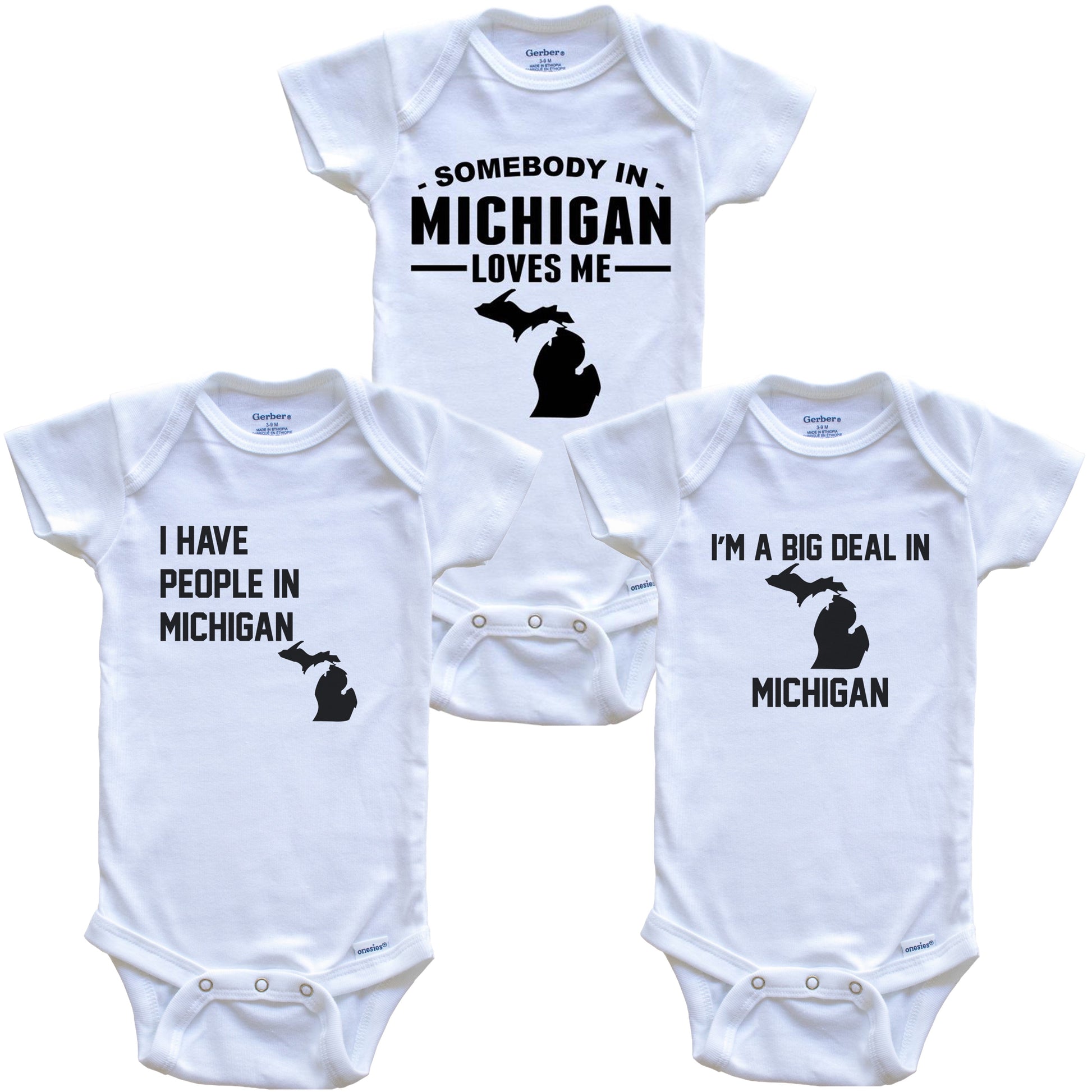 Somebody in Michigan Loves Me Baby Bodysuit Bundle (3 Piece Gift Set)