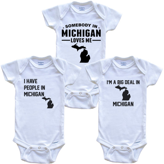 Somebody in Michigan Loves Me Baby Bodysuit Bundle (3 Piece Gift Set)