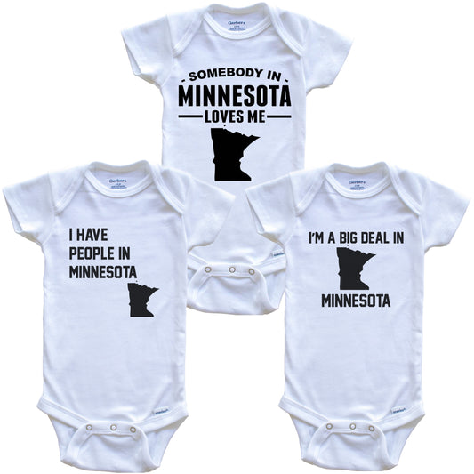 Somebody in Minnesota Loves Me Baby Bodysuit Bundle (3 Piece Gift Set)