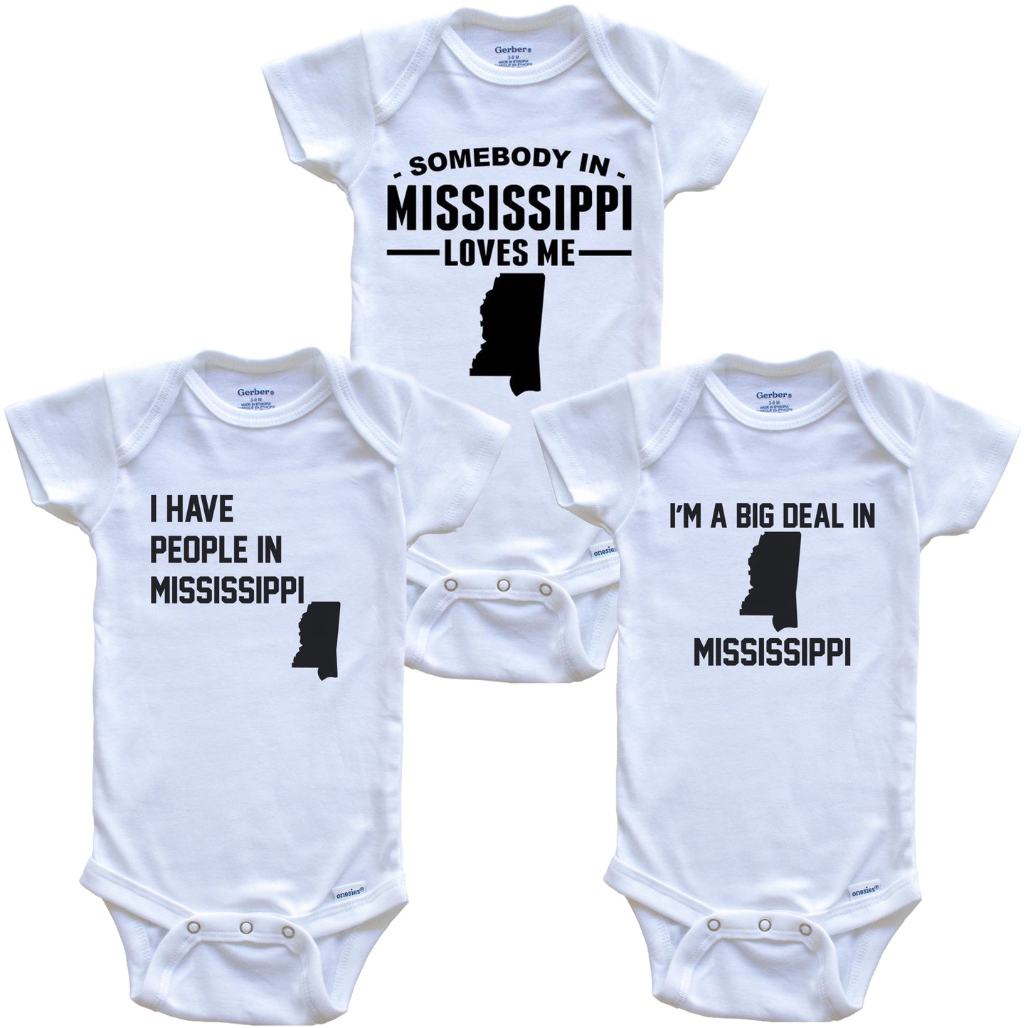 Somebody in Mississippi Loves Me Baby Bodysuit Bundle (3 Piece Gift Set)
