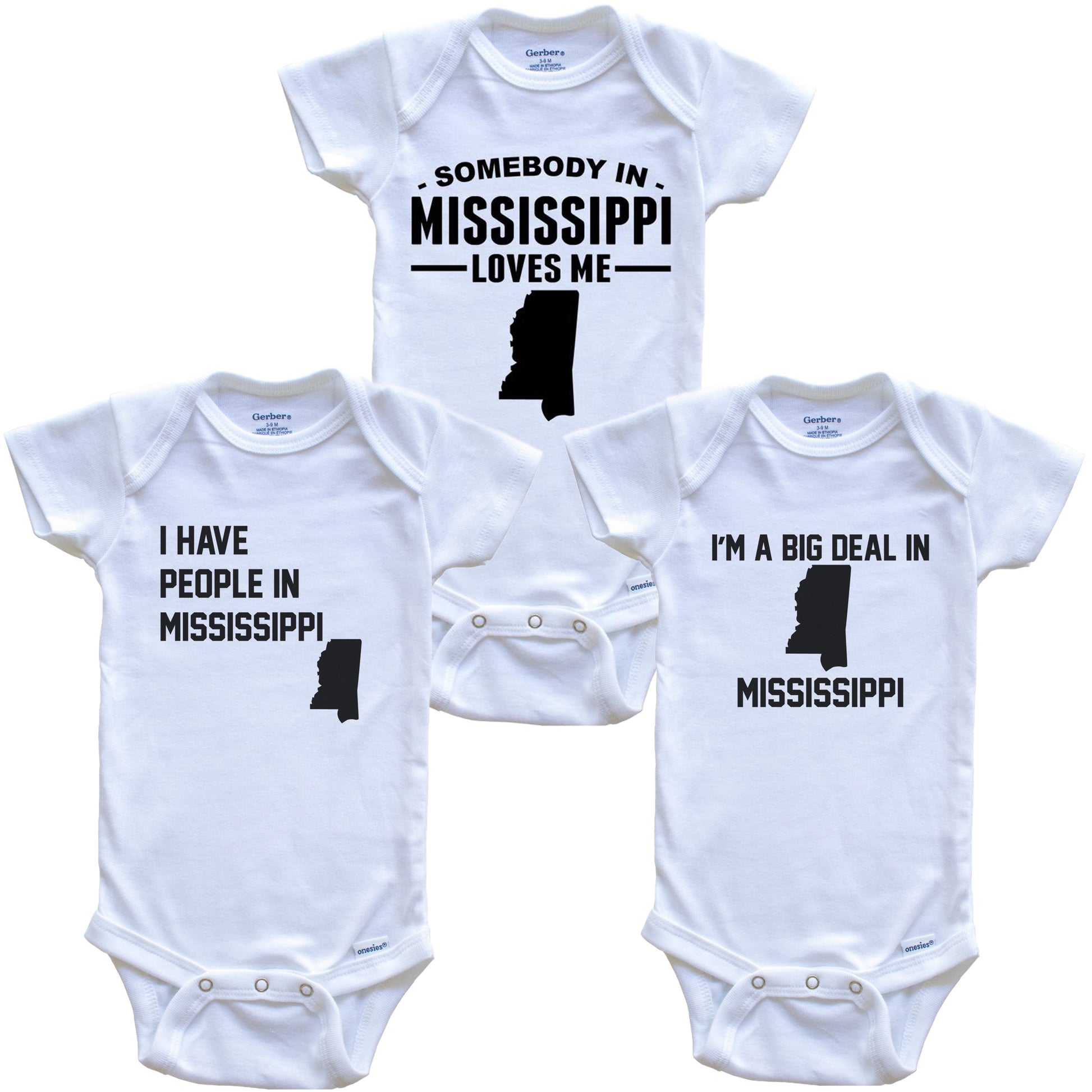 Somebody in Mississippi Loves Me Baby Bodysuit Bundle (3 Piece Gift Set)