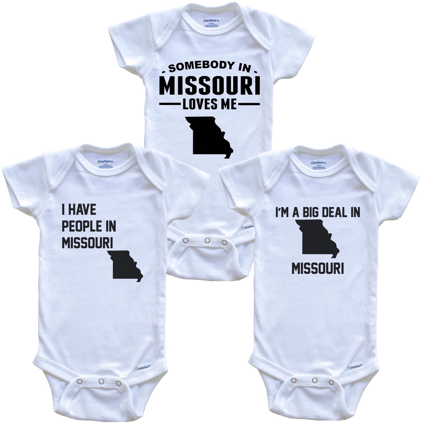 Somebody in Missouri Loves Me Baby Bodysuit Bundle (3 Piece Gift Set)