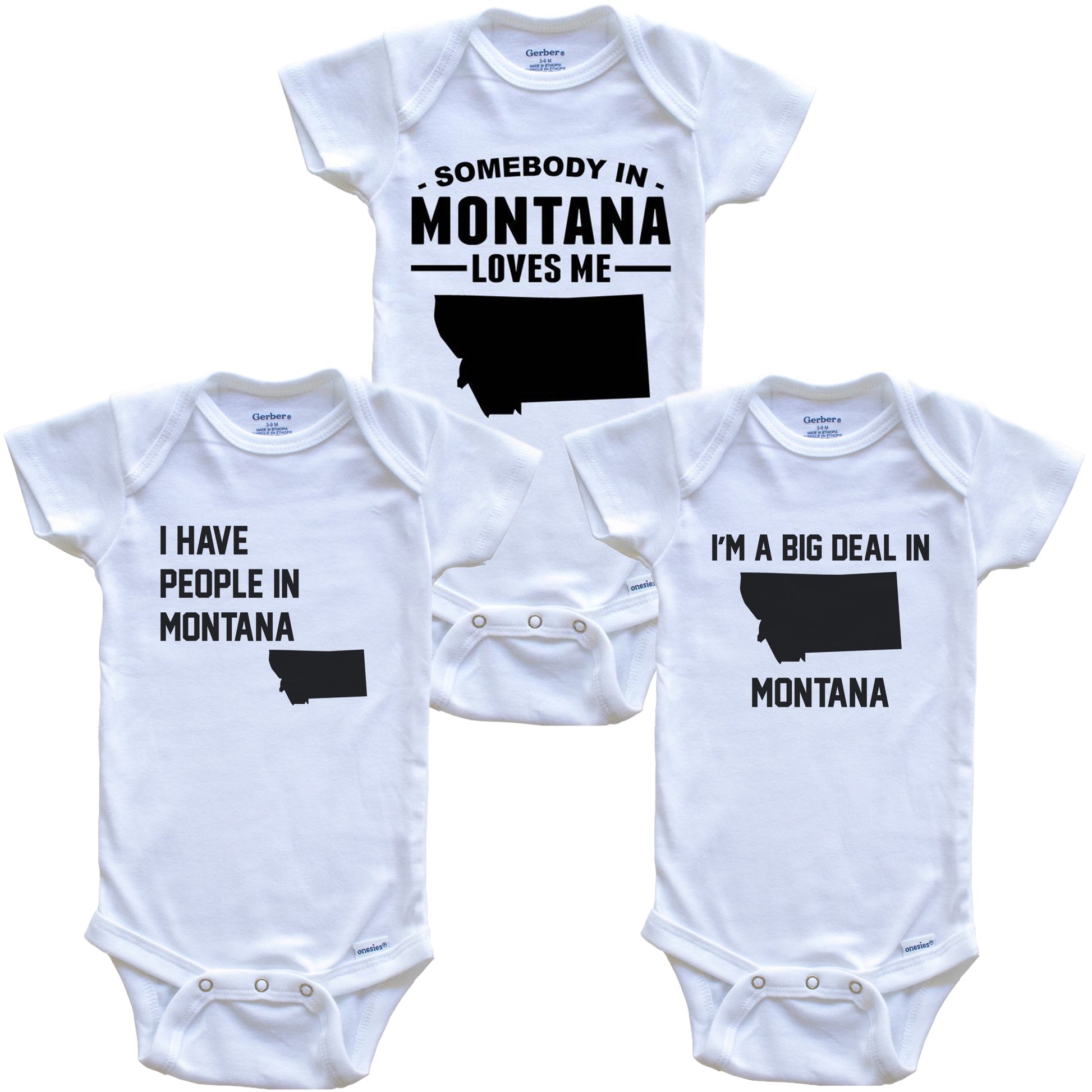 Somebody in Montana Loves Me Baby Bodysuit Bundle (3 Piece Gift Set)